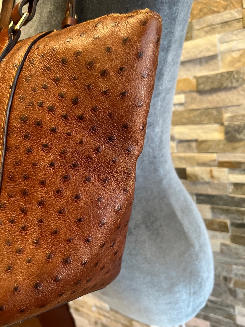 Dooney & Bourke Brown Ostrich-Embossed Leather Tote with Tassel - Picture 4 of 16